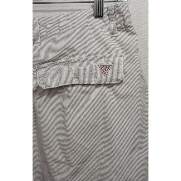 Guess Jeans Men's White and Gray Pin Striped Size 32 Cargo Shorts Cotton Note - Picture 9 of 12